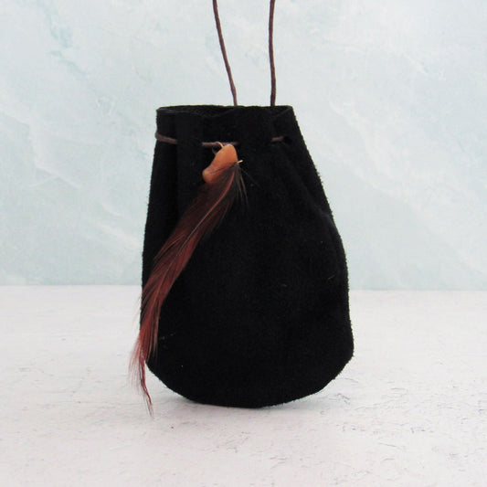 Black Leather Pouch with Cord