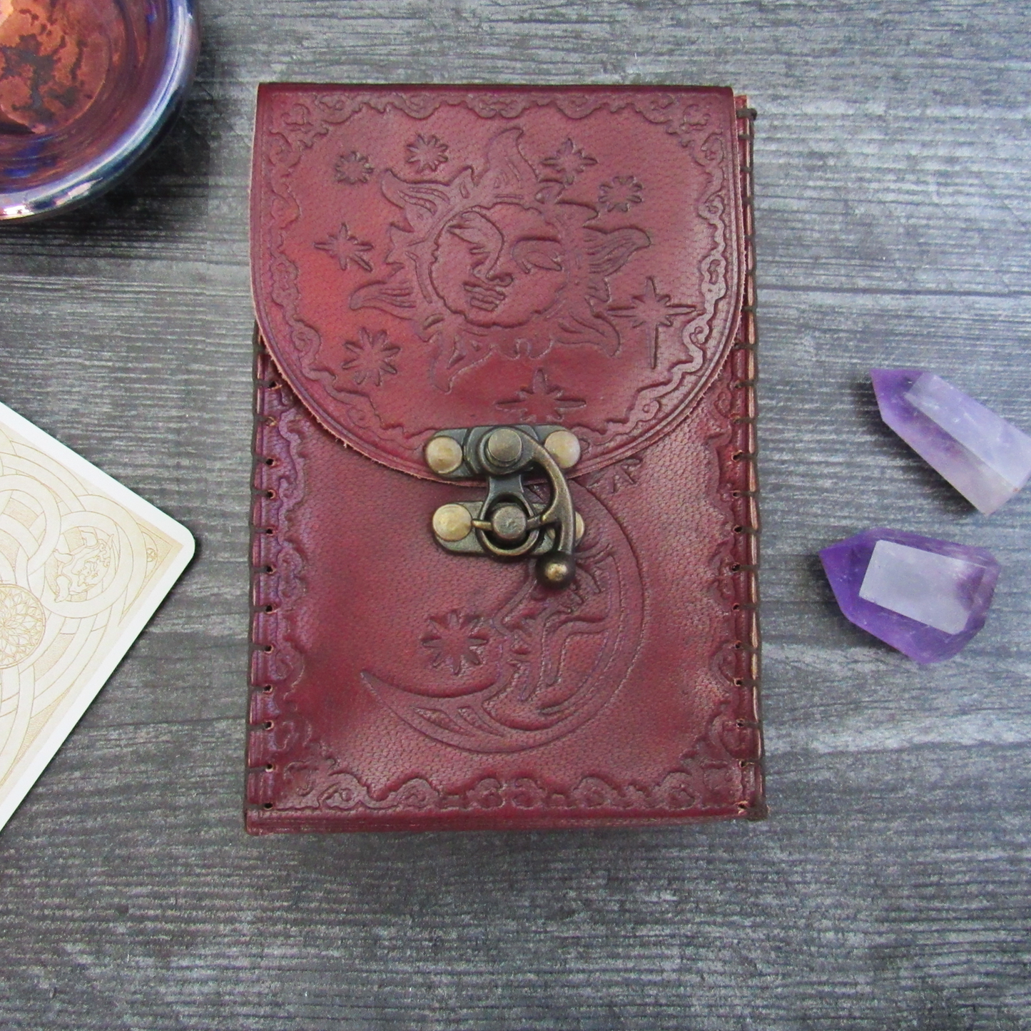 Sun and Moon Leather Tarot Deck Holder