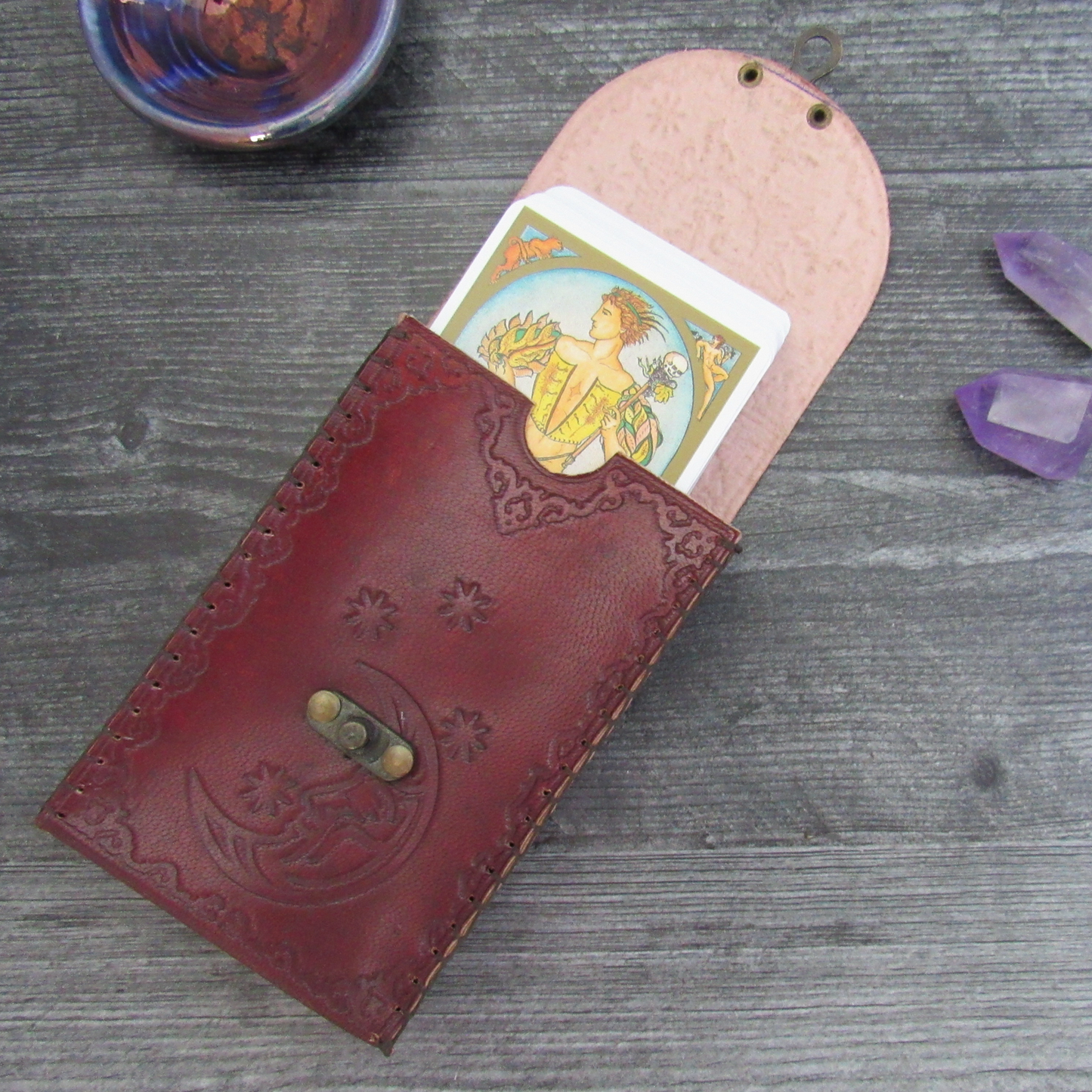 Sun and Moon Leather Tarot Deck Holder