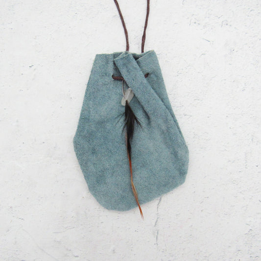 Gray Leather Pouch with Cord