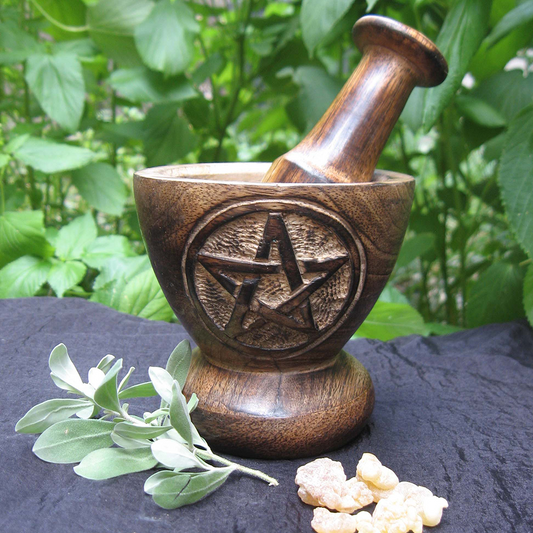 Wood Pentagram Mortar and Pestle
