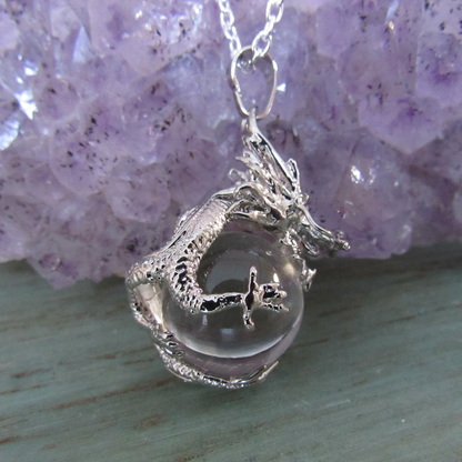 Dragon Pendant with Clear Quartz Sphere