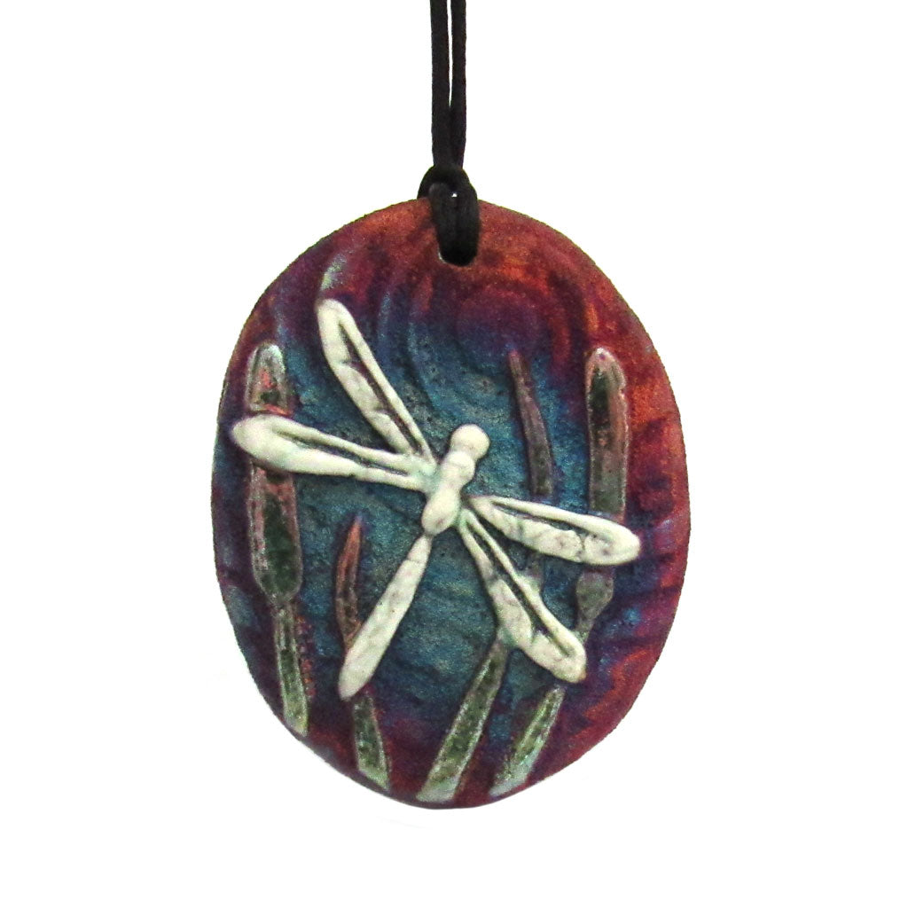 Dragonfly Raku Medallion with Cord