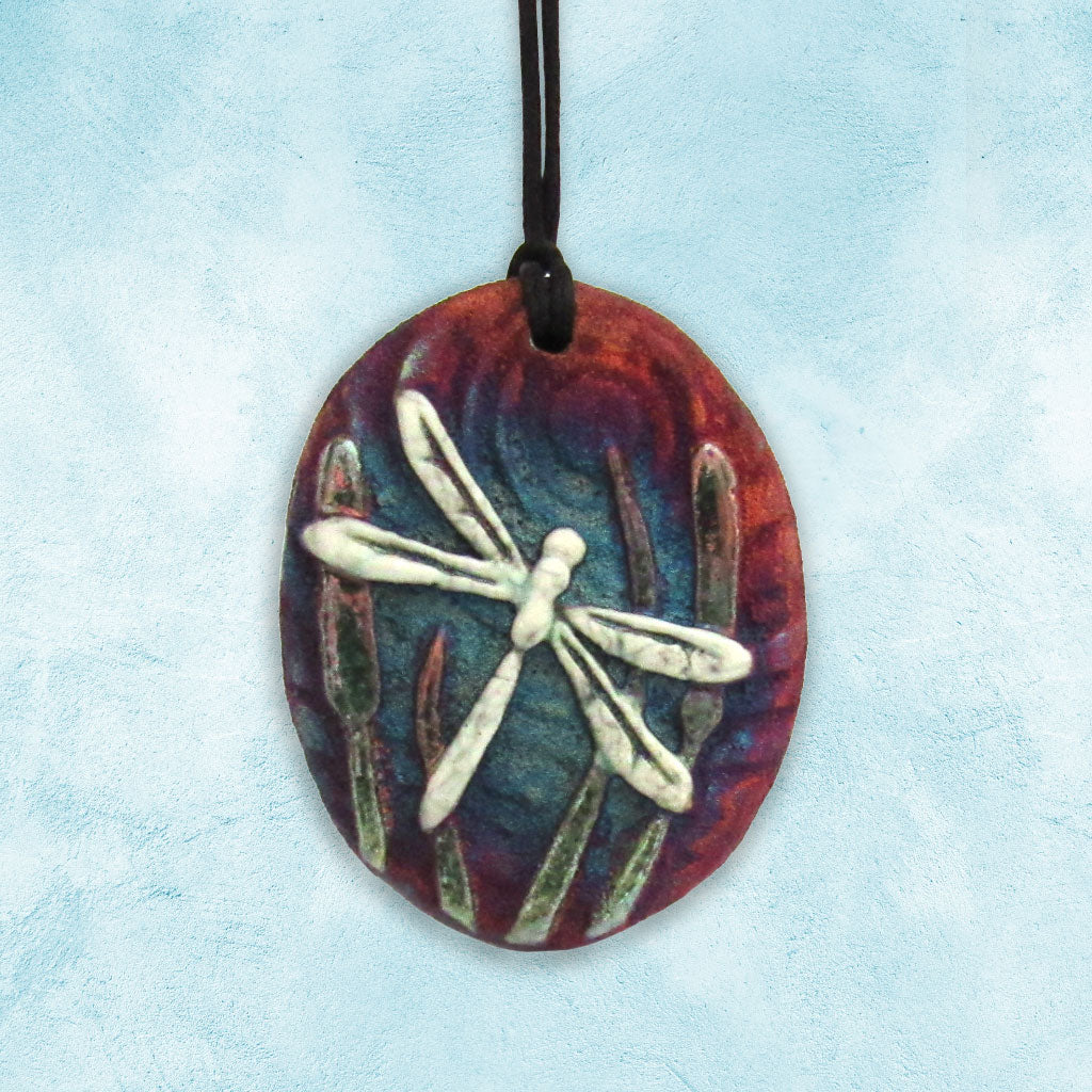 Dragonfly Raku Medallion with Cord