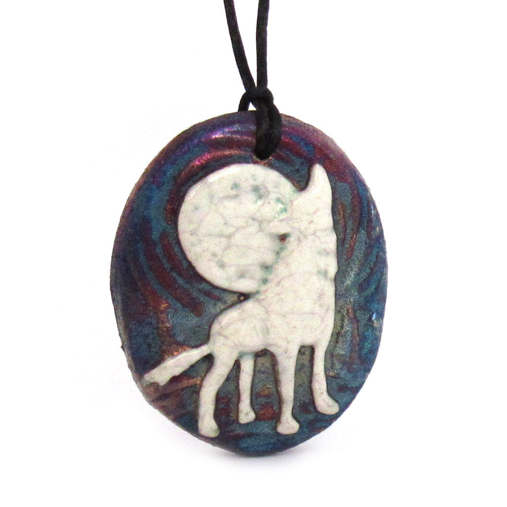 Wolf Raku Medallion with Cord