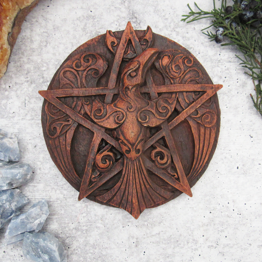 Dryad Design Raven Pentacle Plaque (Wood Color)