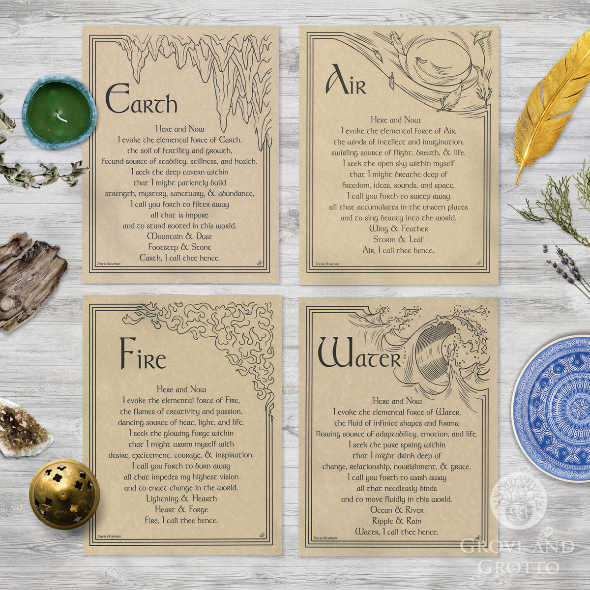 Set of Four Elements Parchment Posters (8.5