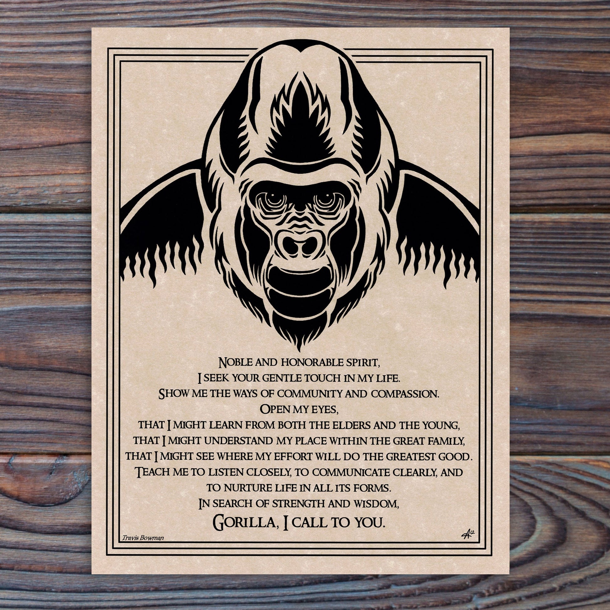 Gorilla Prayer Parchment Poster (8.5" x 11")