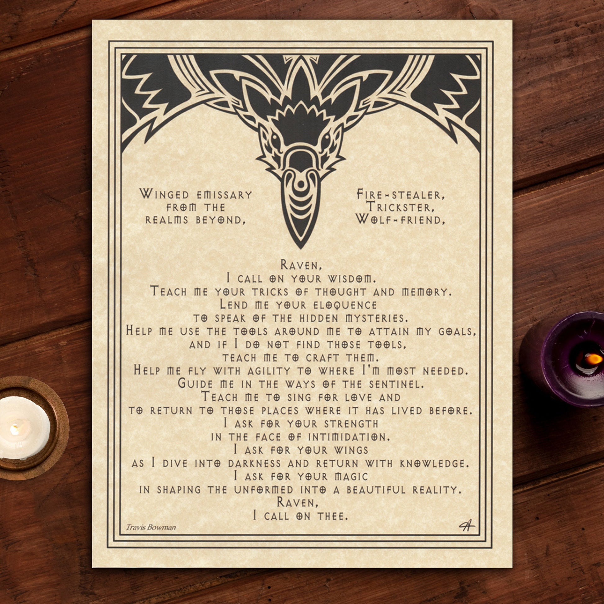 Raven Prayer Parchment Poster (8.5" x 11")