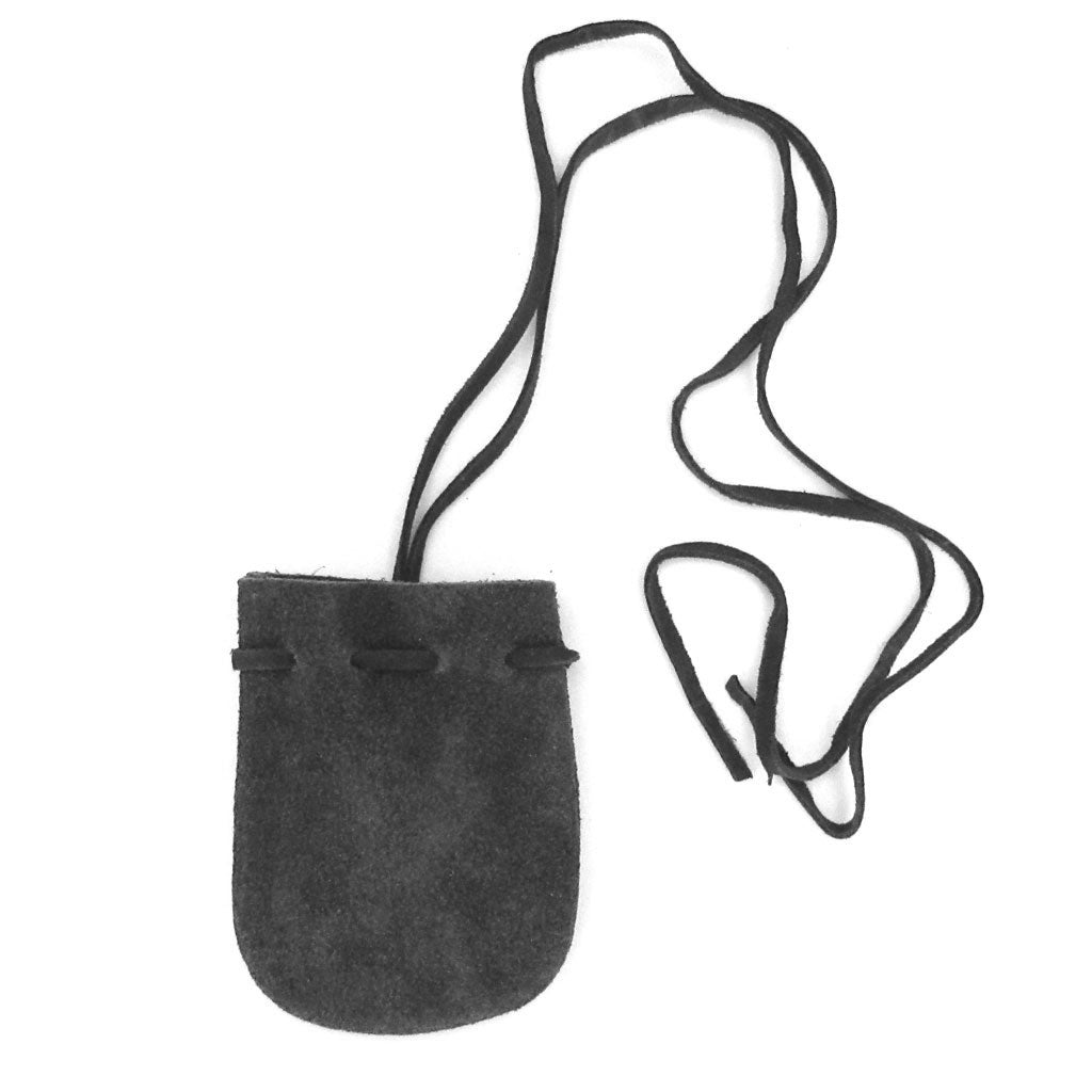 Suede Leather Pouch with OM Charm (Black)