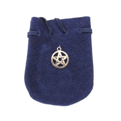 Suede Leather Pouch with Pentacle Charm (Blue)