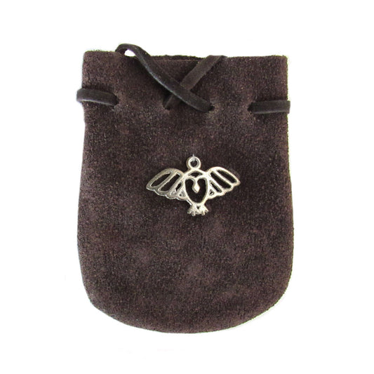 Suede Leather Pouch with Sacred Heart Charm (Brown)