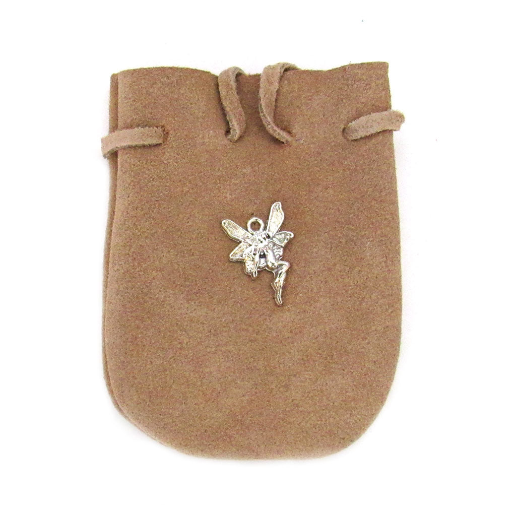 Suede Leather Pouch with Fairy Charm (Tan)