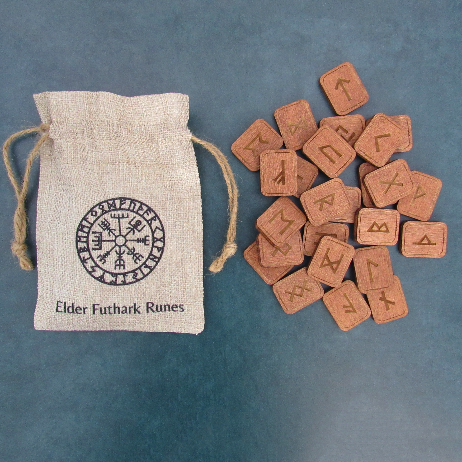 Wooden Rune Set with Printed Bag