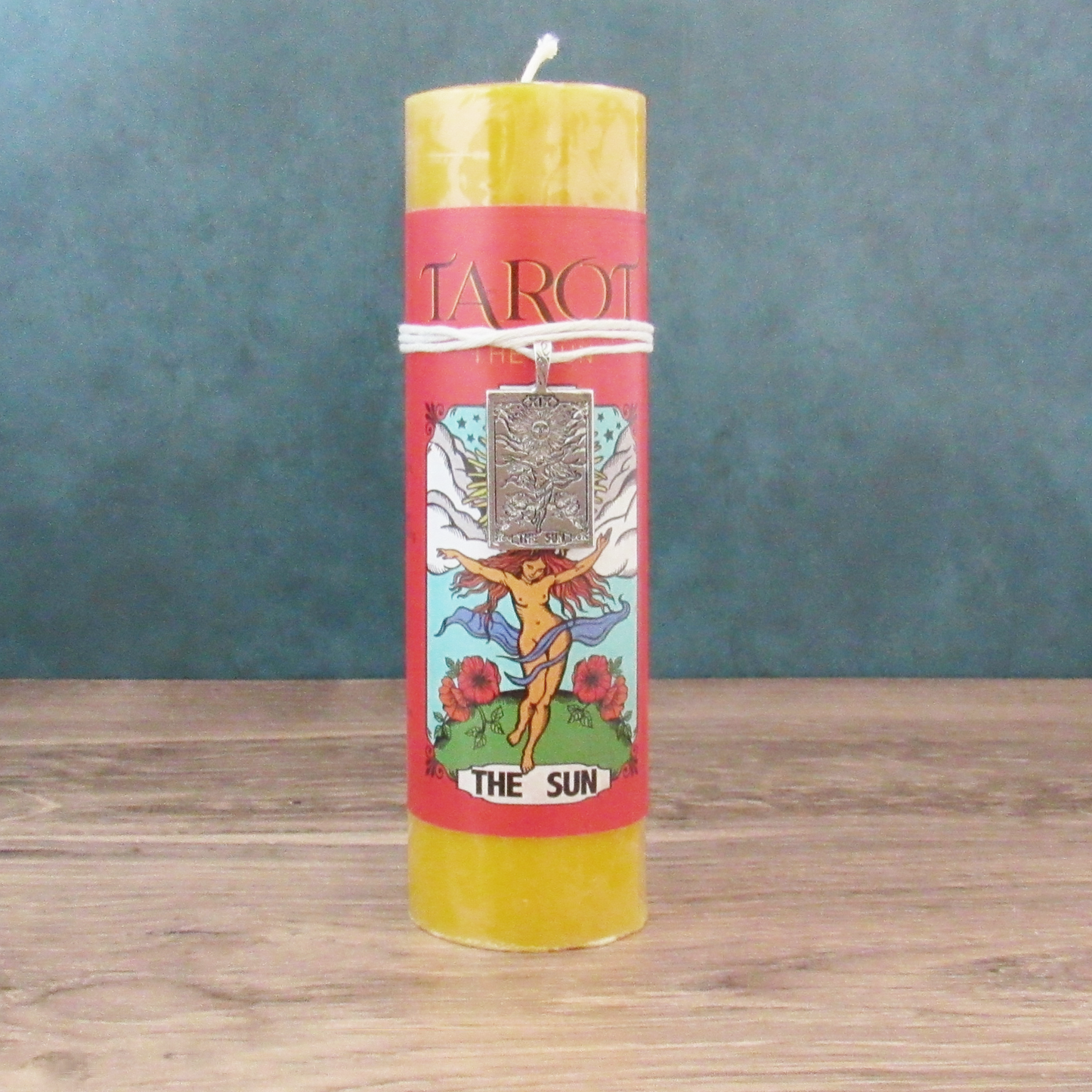 The Sun Tarot Pillar Candle with Pewter Pendant