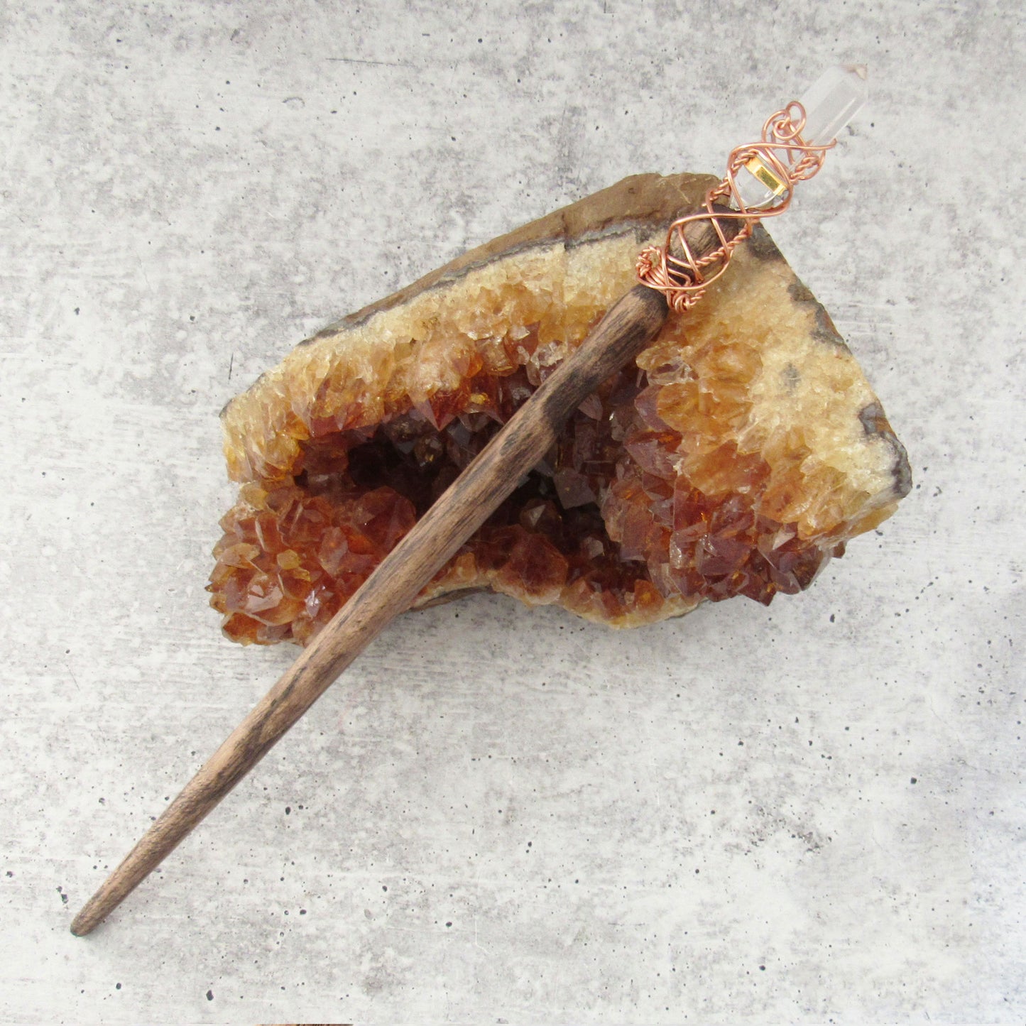 Clear Quartz and Red Oak Wand