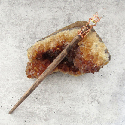 Clear Quartz and Red Oak Wand