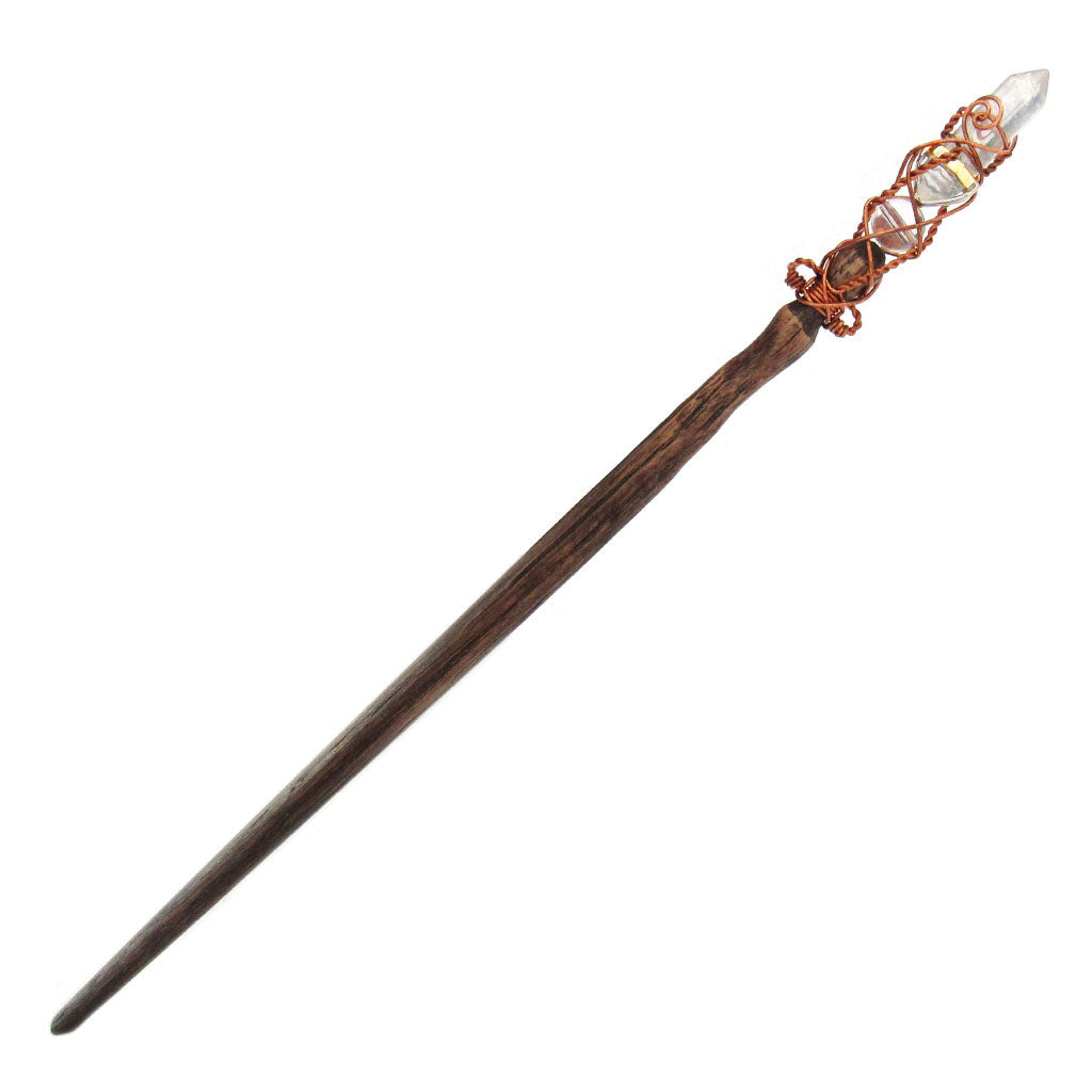 Clear Quartz and Red Oak Wand (with Quartz Sphere)