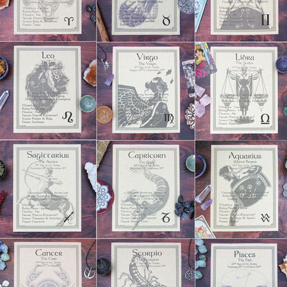 Set of Twelve Zodiac Parchment Posters (8.5" x 11")